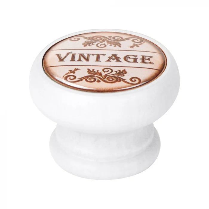 Buton pentru mobila, Vintage 450BL27, finisaj alb, D:40 mm